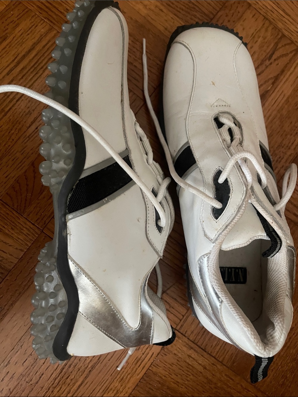 N.Y.L.A. White and Silver Women's Golf Sneakers